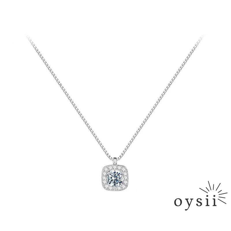 Crystal Cube – S925 Silver Square Zircon Necklace