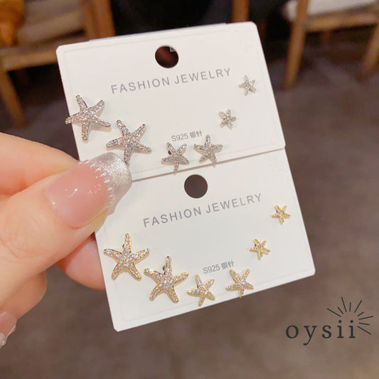 Ocean Whisper — Starfish Trio Stud Earrings Set