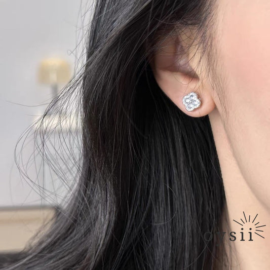 Mint Whimsy – Micro-Pavé Four-Leaf Flower Earrings