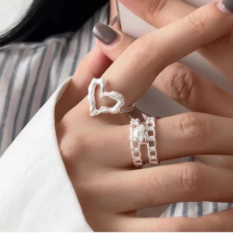 Chain Heart Ring Set