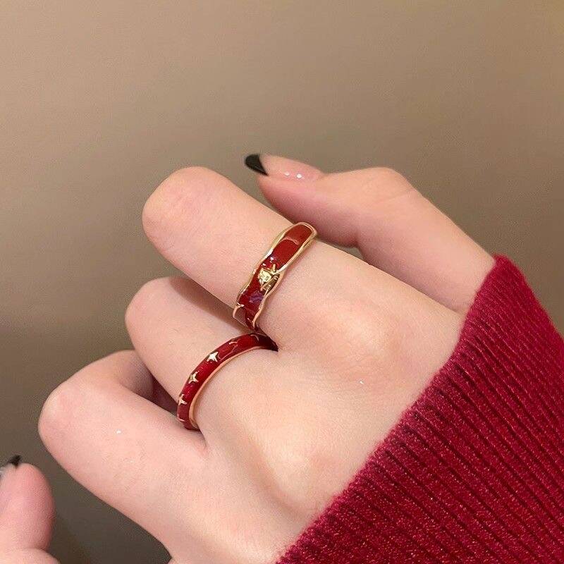 Red Enamel Ring Set