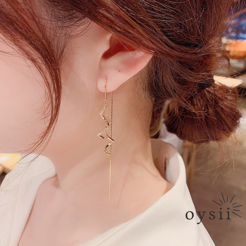 Spiral Lilt — Zircon Tassel Ear Thread Earrings