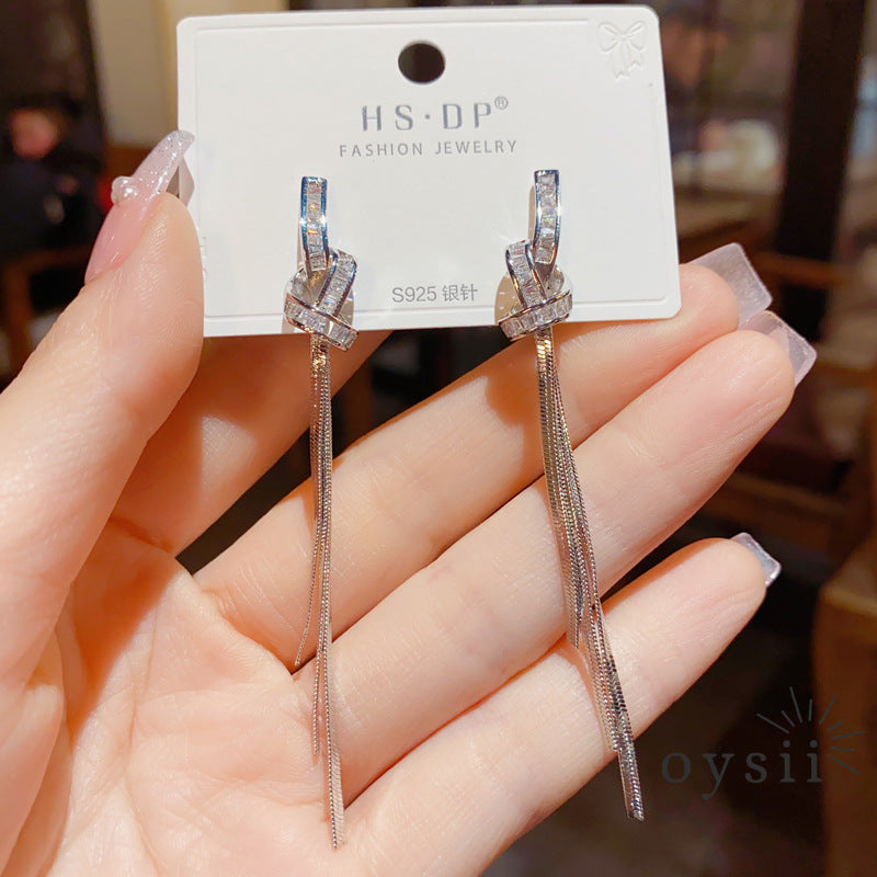 Twilight Knot — Sparkling Zircon Tassel Drop Earrings