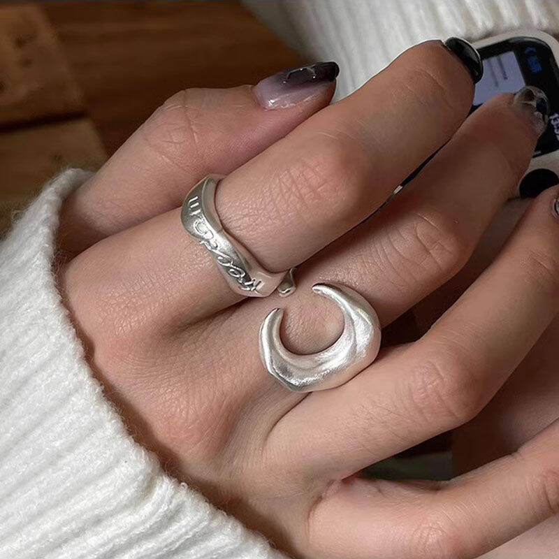 Moon & Letter Open Ring