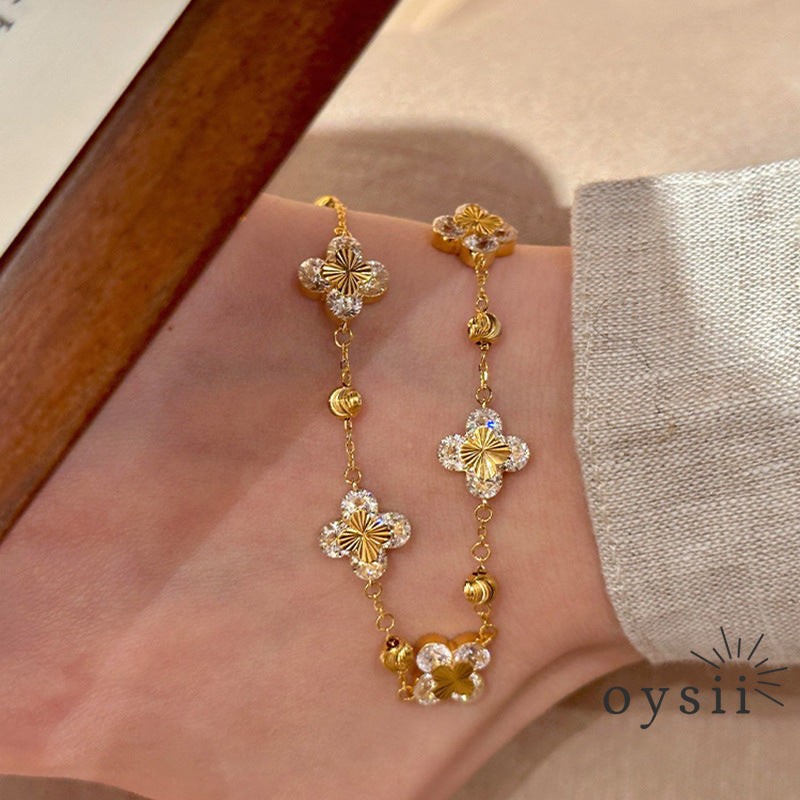 Golden Frost — Laser-Cut Four-Leaf Clover Bracelet