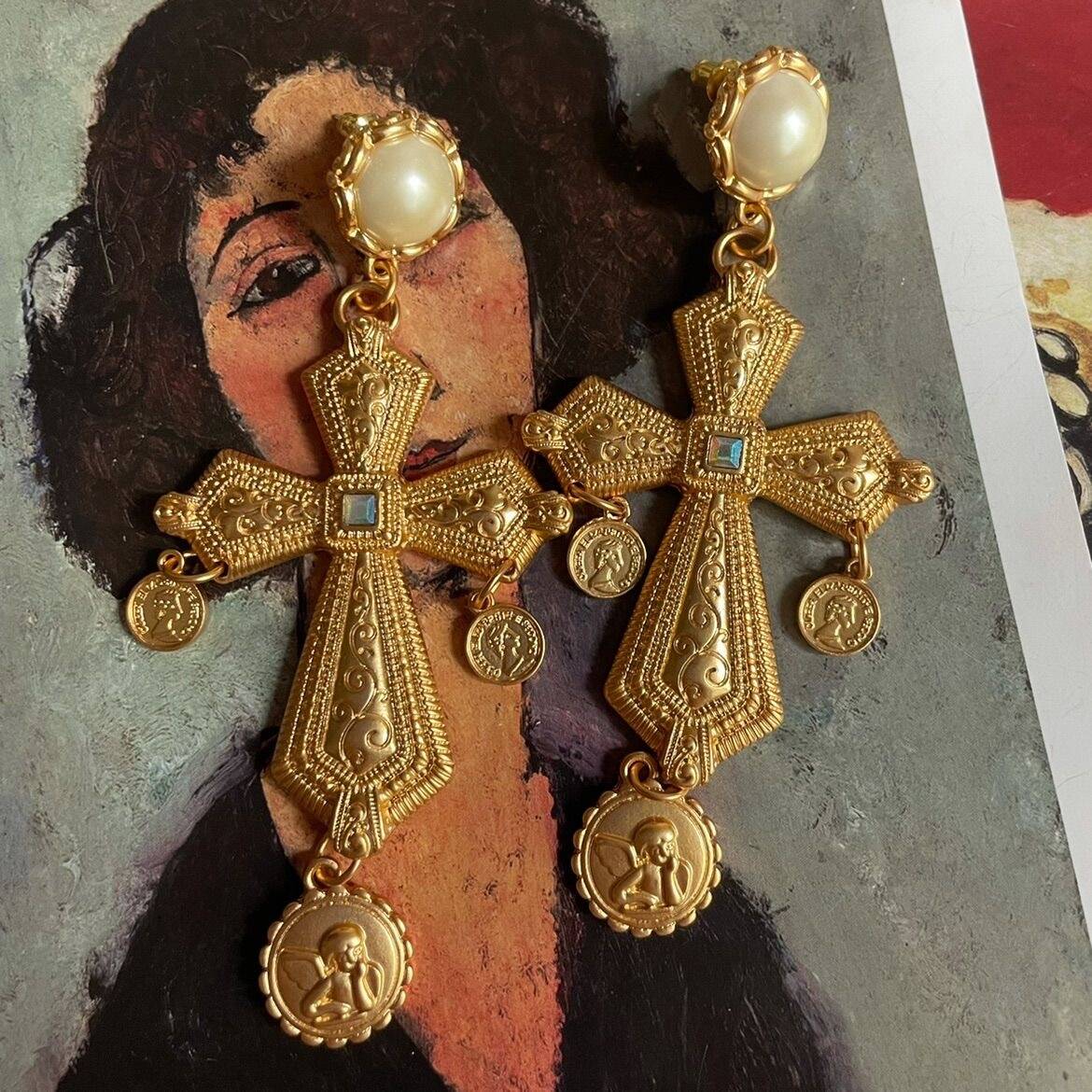 Pearl Cross Earrings