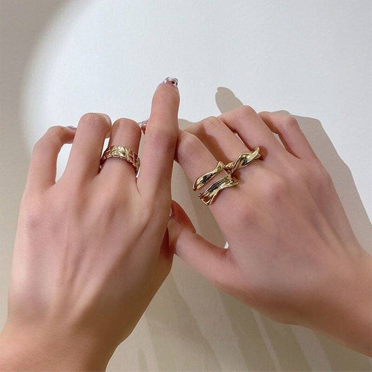 Gold Artistic Ring Set of 3