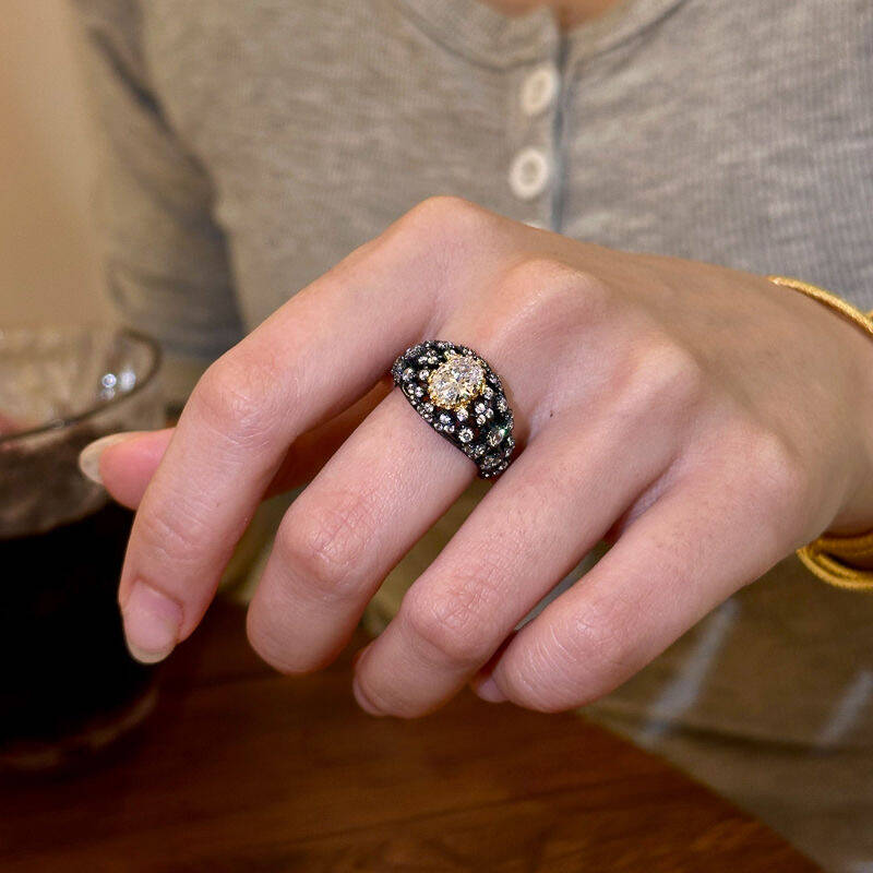 Vintage Wide Black Zircon Ring