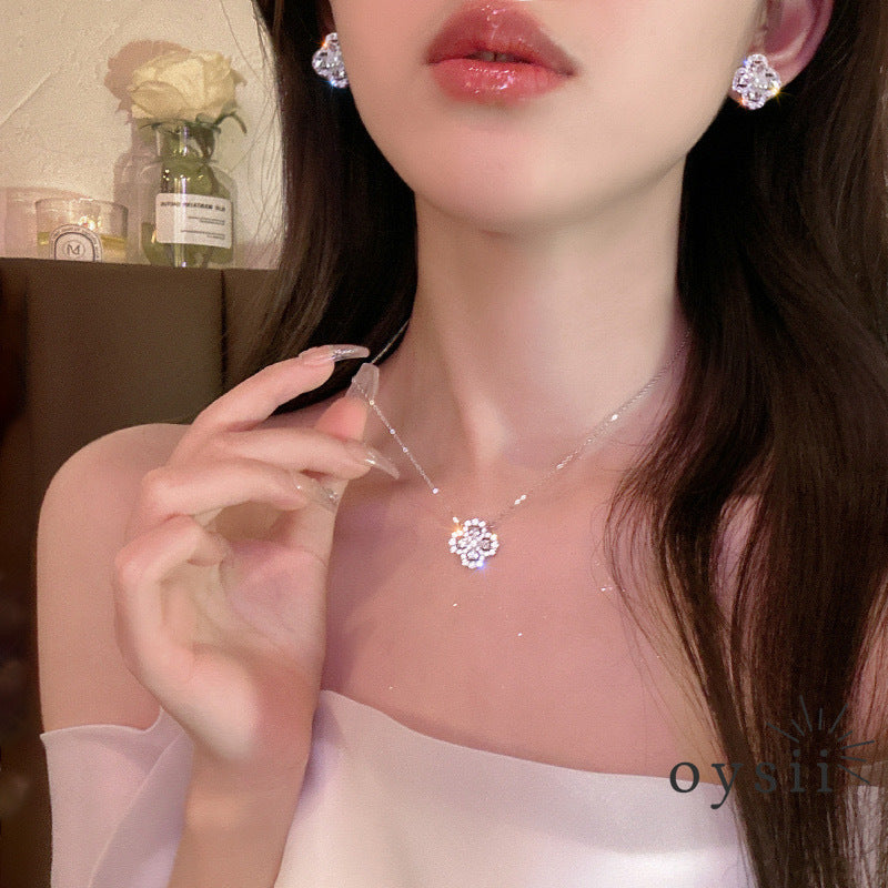 Clover Spark – S925 Silver Pavé Necklace Set