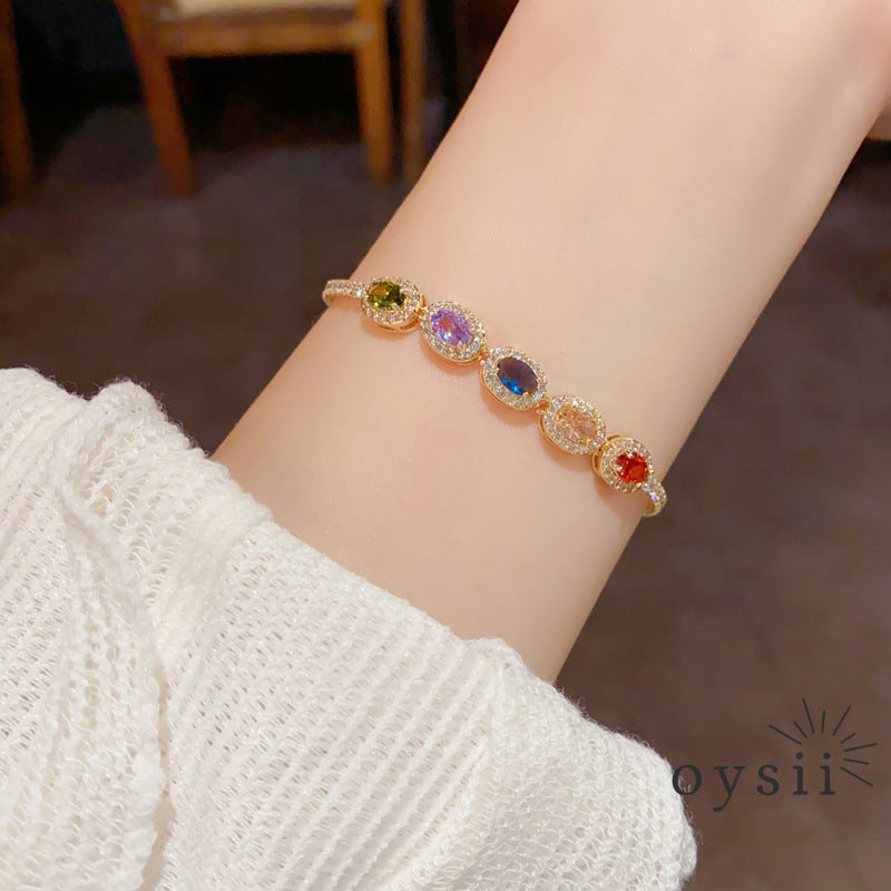 Prismatic Charm — Full Color Zircon Adjustable Bracelet