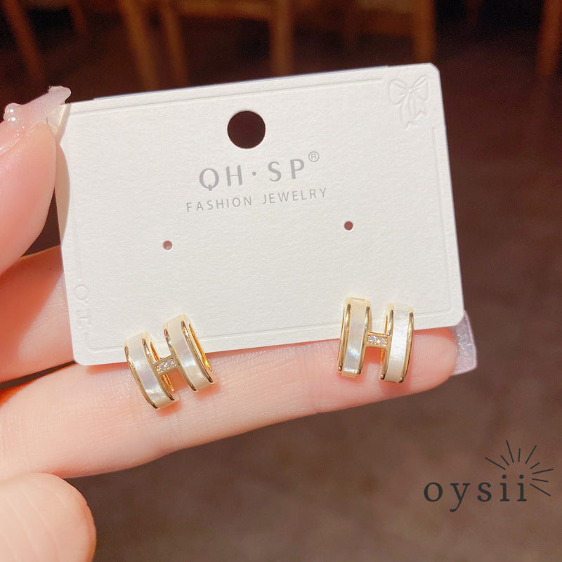 Hermes Whisper — Mother-of-Pearl Initial Stud Earrings