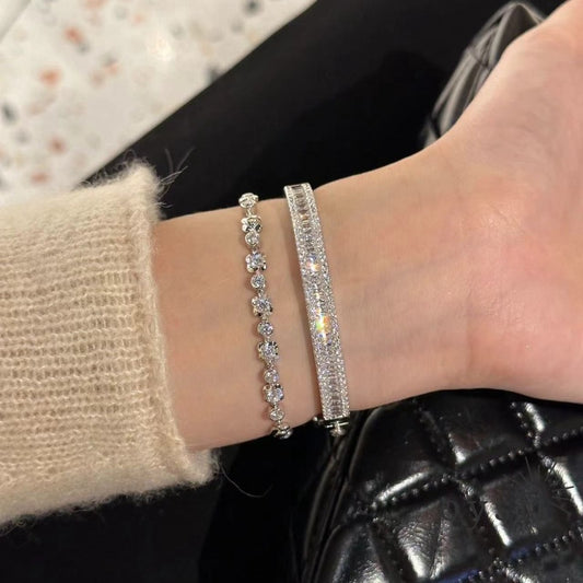 Radiant Luxe — Silver Full-Crystal Square-Cut Bracelet