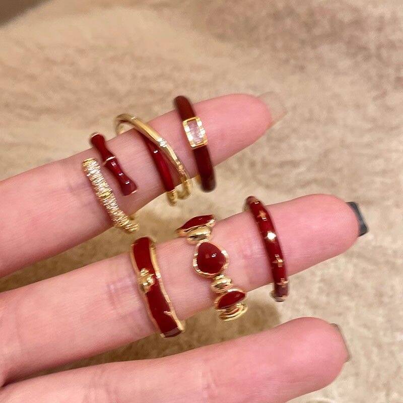 Red Enamel Ring Set