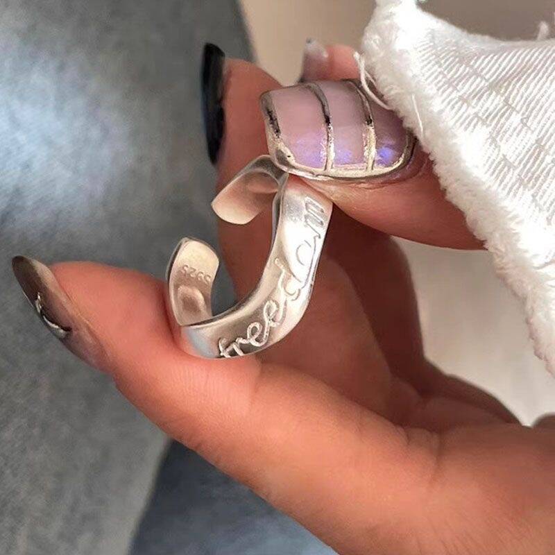 Moon & Letter Open Ring