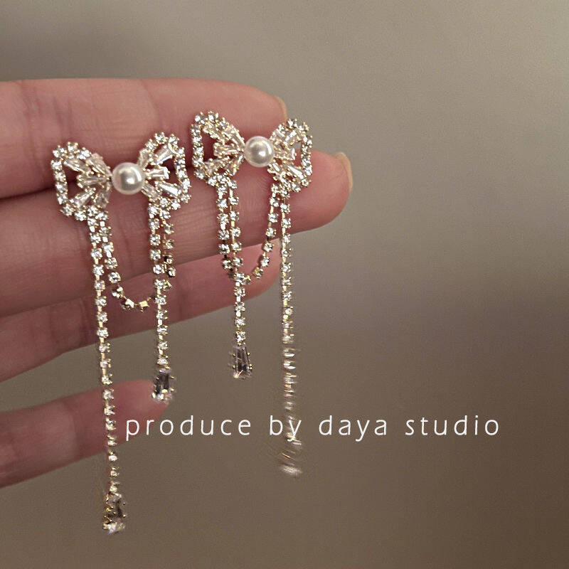 Zircon Bow Stud Earrings