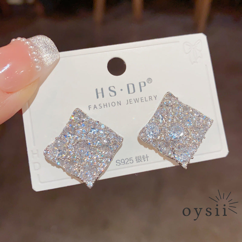 Diamond Whisper — Pavé Zircon Rhombus Stud Earrings