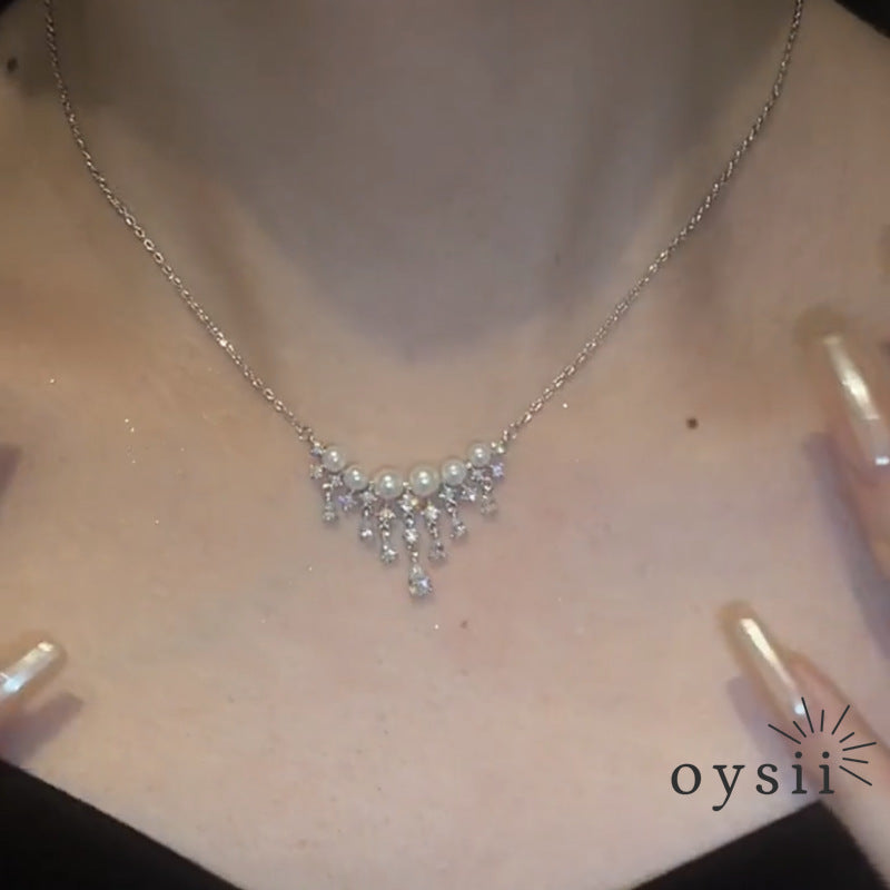 Pearl Cascade – Luxurious Tassel Zircon Necklace