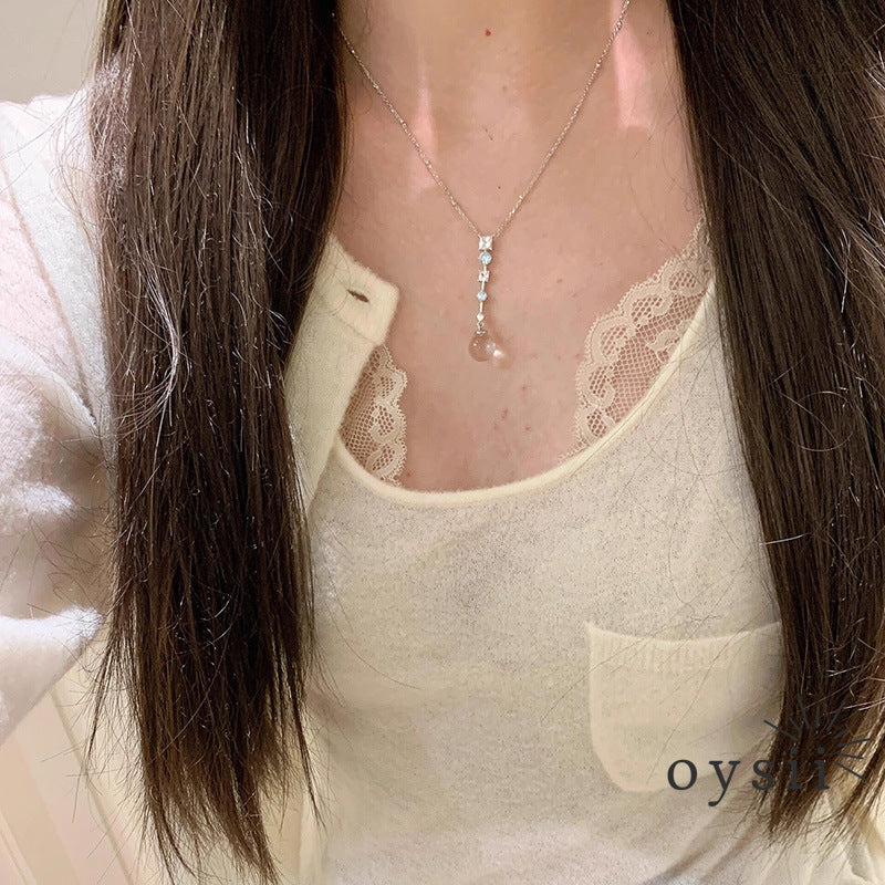 Frosted Cascade — White Square-Cut Tassel Y-Necklace