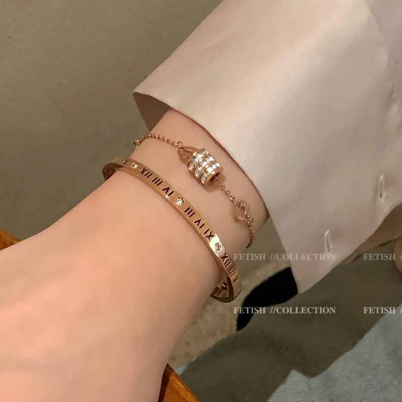 Rose Gold Roman Numeral Bangle