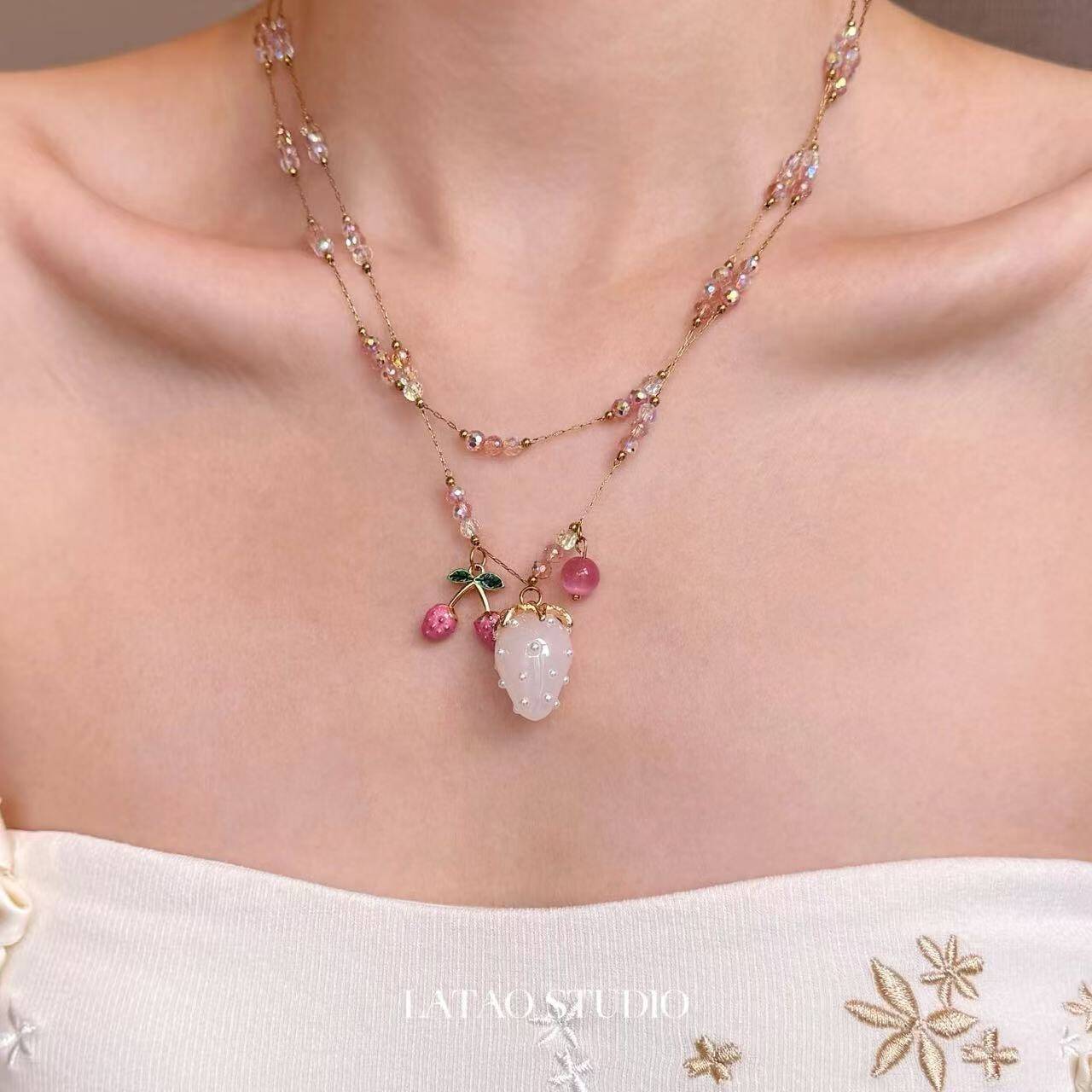 Pink Strawberry Layered Necklace