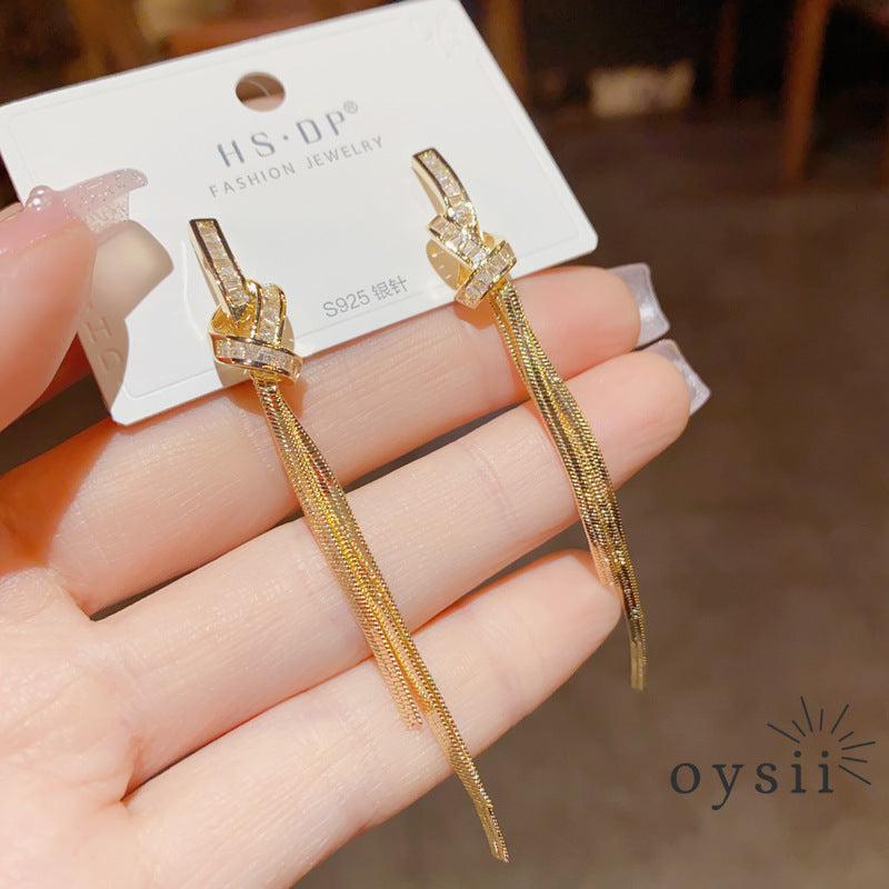 Twilight Knot — Sparkling Zircon Tassel Drop Earrings