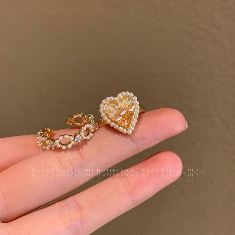 Crystal Heart Ring Set