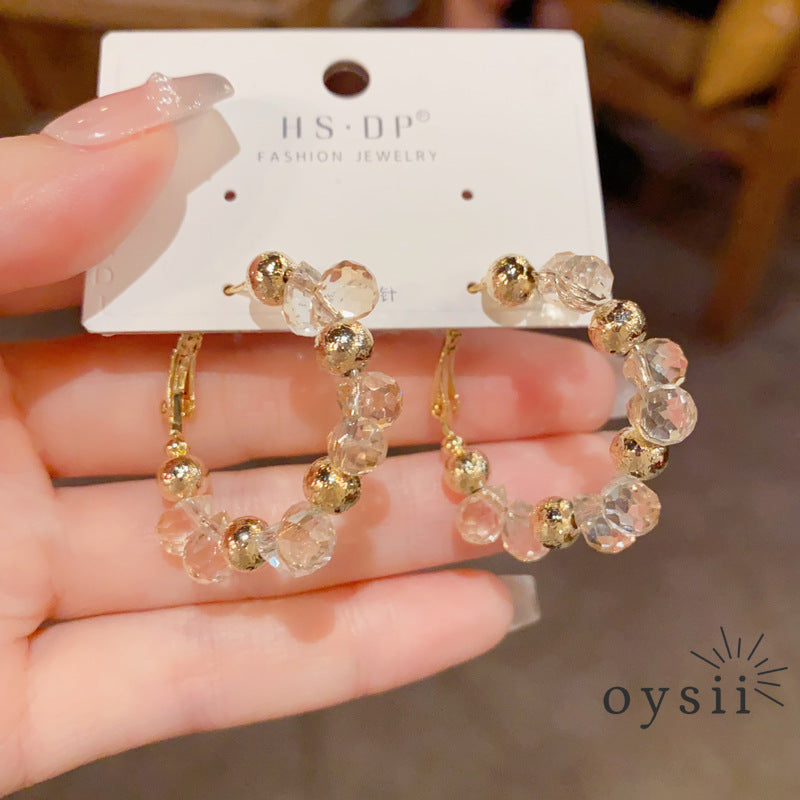 Stellar Orbit — Crystal & Metal Sphere Hoop Earrings