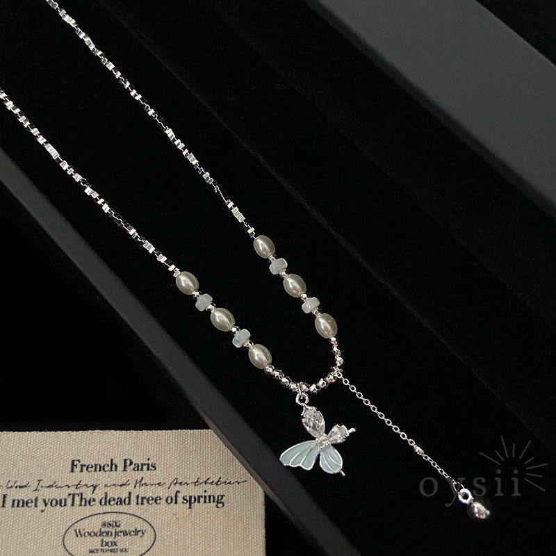 Butterfly Whisper – Pearl Tassel Pendant Necklace