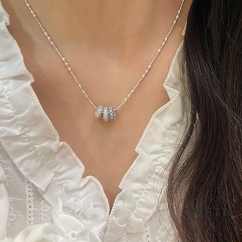 Trinity Glow – Triple-Color Pavé Circle Pendant Necklace