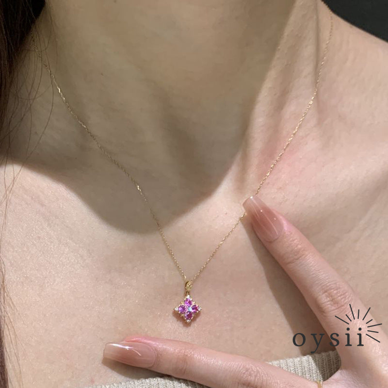 Violet Luck — Purple Gem Four-Leaf Clover Necklace & Adjustable Ring