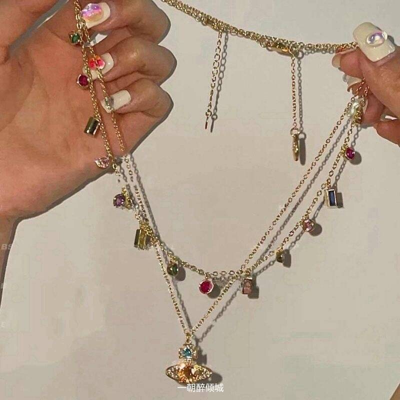 Gold Saturn Layered Necklace