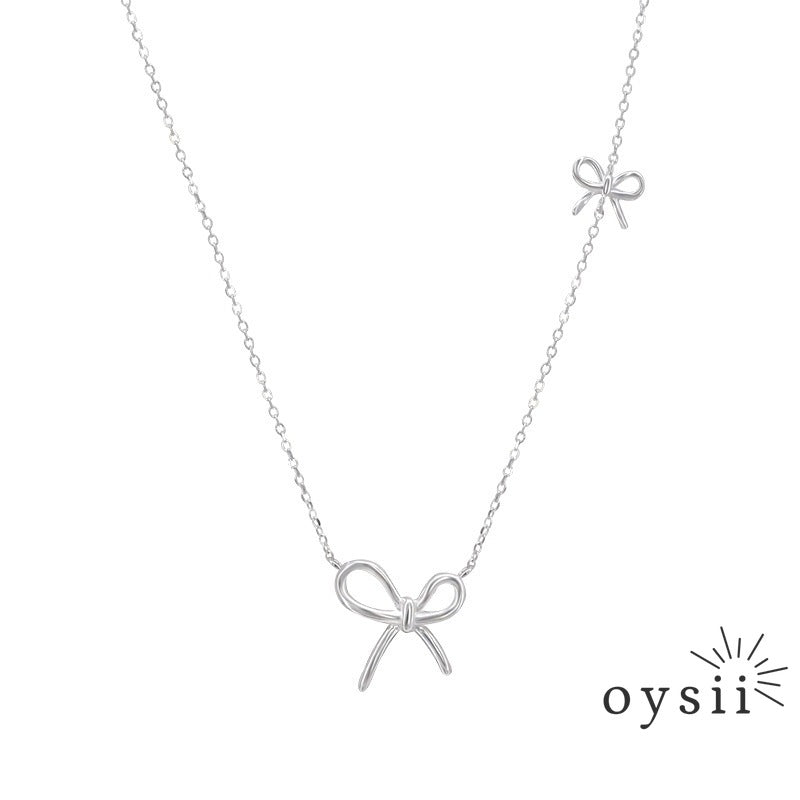 Twilight Grace – S925 Silver Twin Bow Necklace