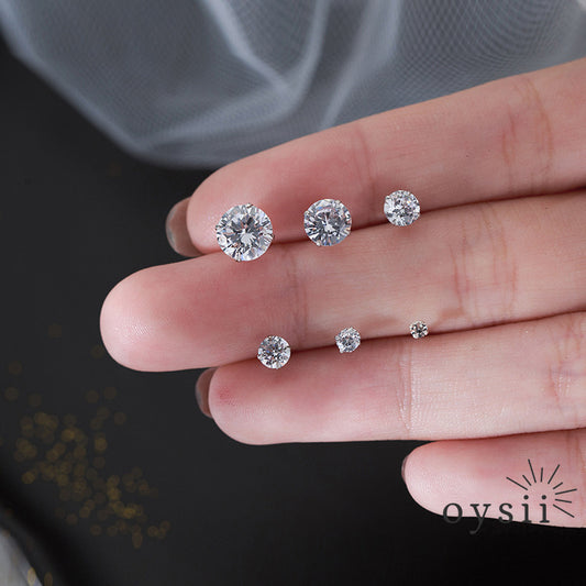 Morning Dew — 990 Silver Mini Zircon Stud Earrings