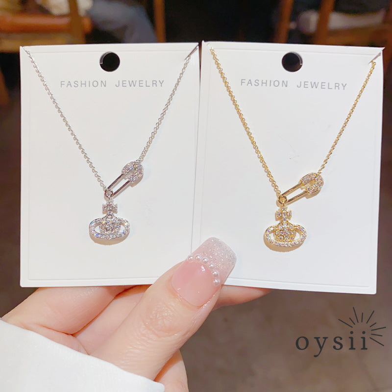 Cosmic Pin — Full Diamond Saturn Necklace