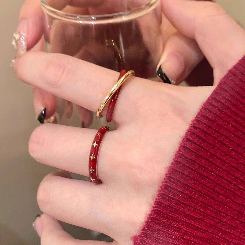 Red Enamel Ring Set
