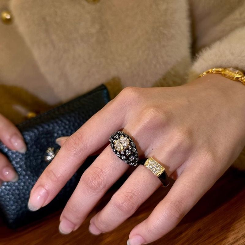 Vintage Wide Black Zircon Ring