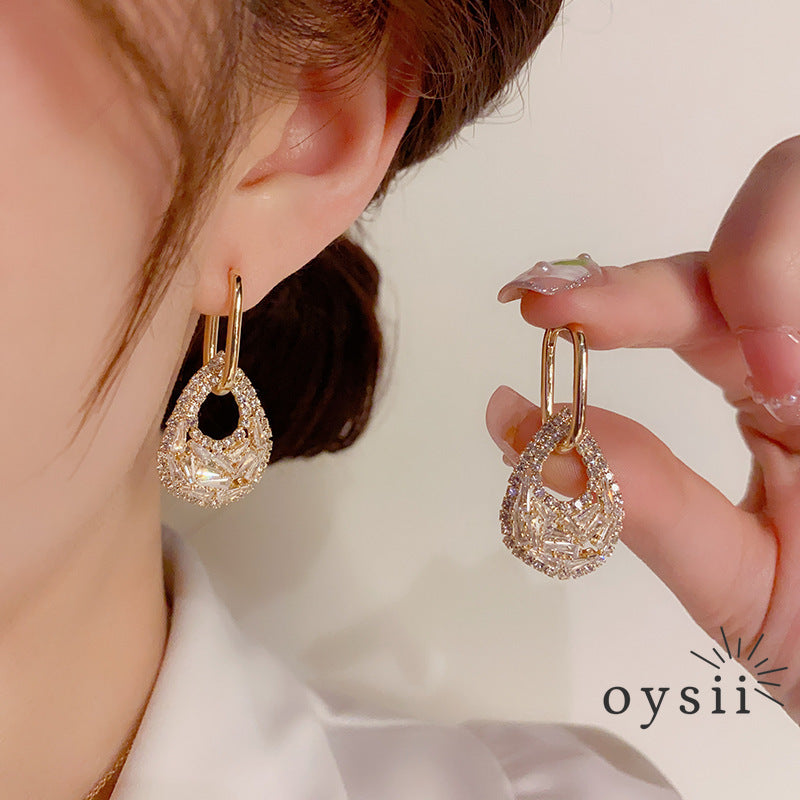 Dewdrop Elegance — Convertible Pavé Zircon Earrings