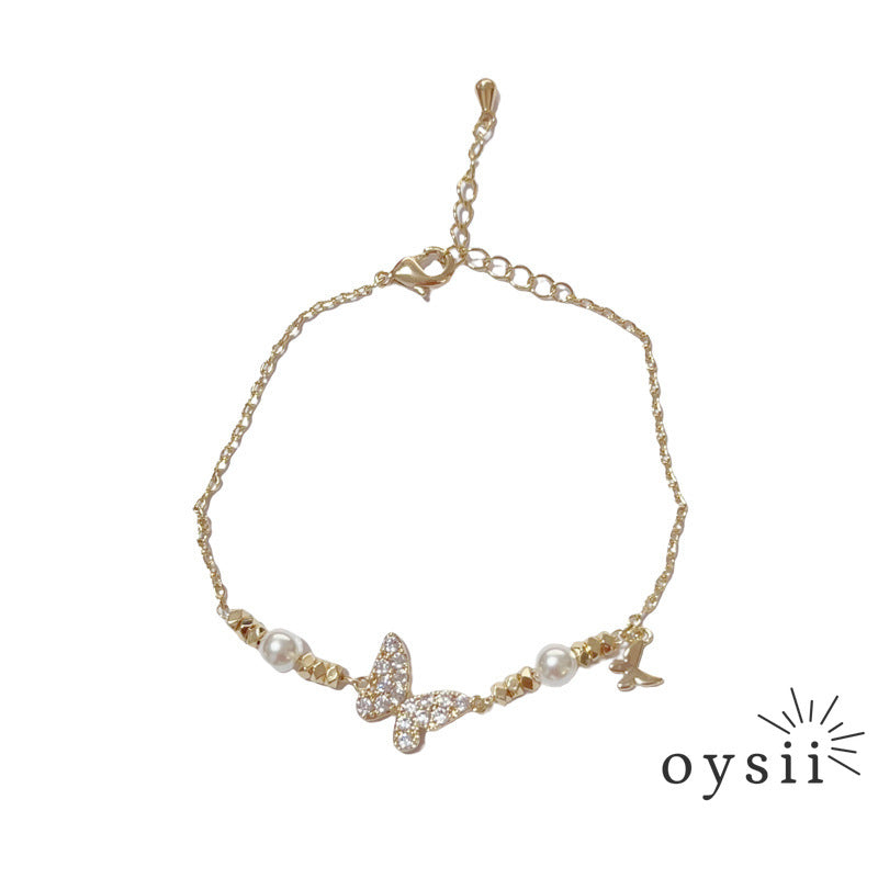 Butterfly Luster — Silver & Zircon Pearl Bracelet