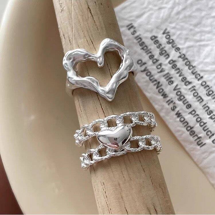 Chain Heart Ring Set
