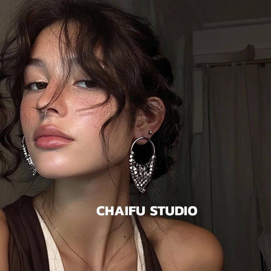 Triangle Tassel Stud Earrings