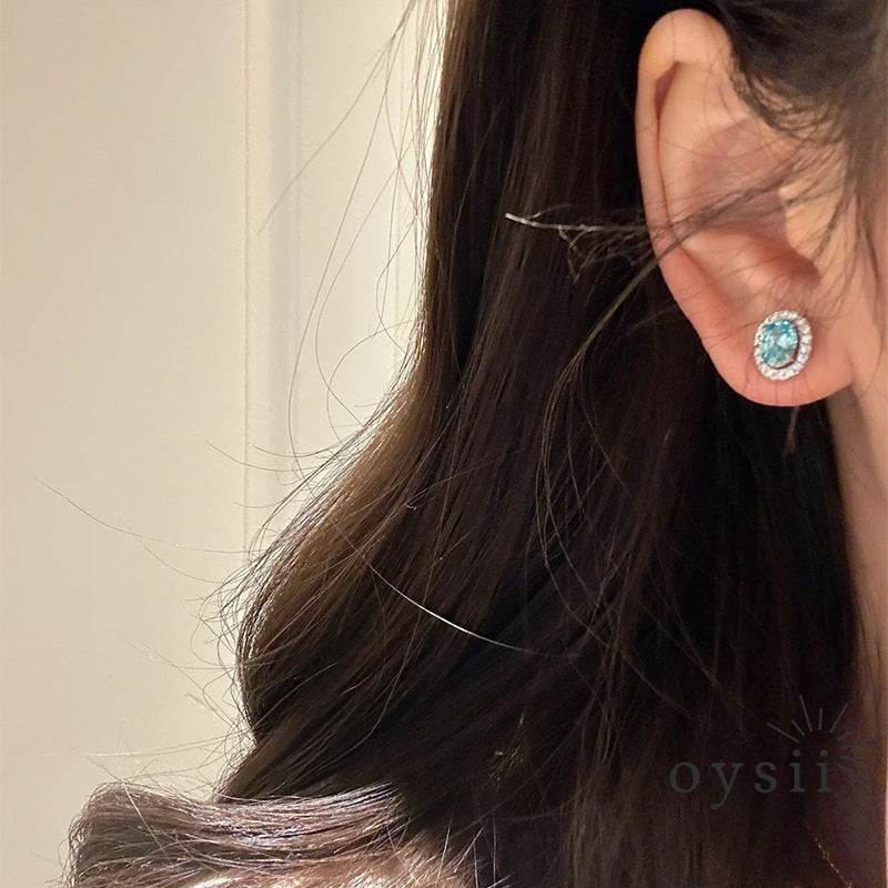 Ocean Whispers — S925 Silver Petite Blue Zircon Earrings