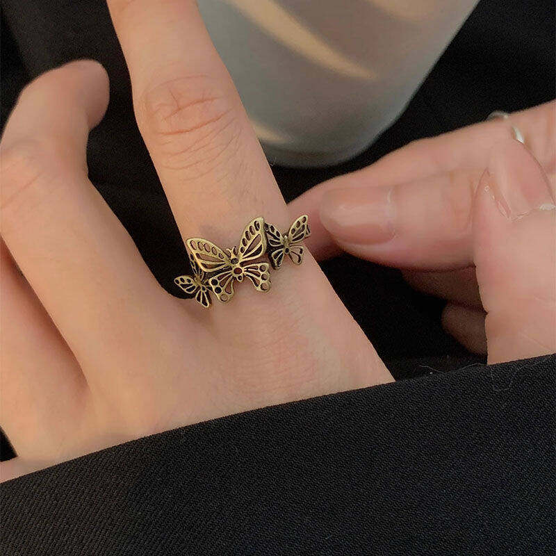 Crown & Butterfly Ring Set