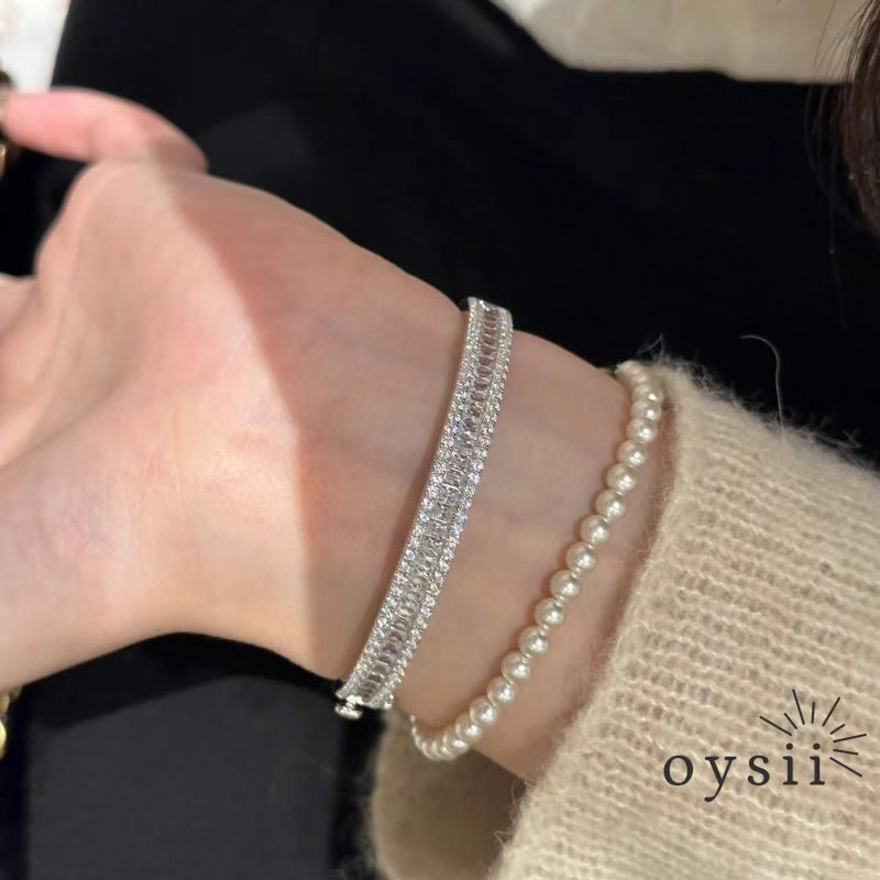 Radiant Luxe — Silver Full-Crystal Square-Cut Bracelet