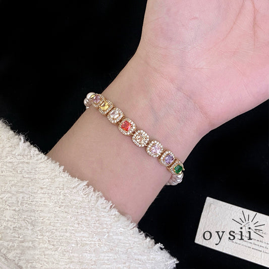 Candy Gleam – Colorful Square Zircon & Manta Pearl Bracelet