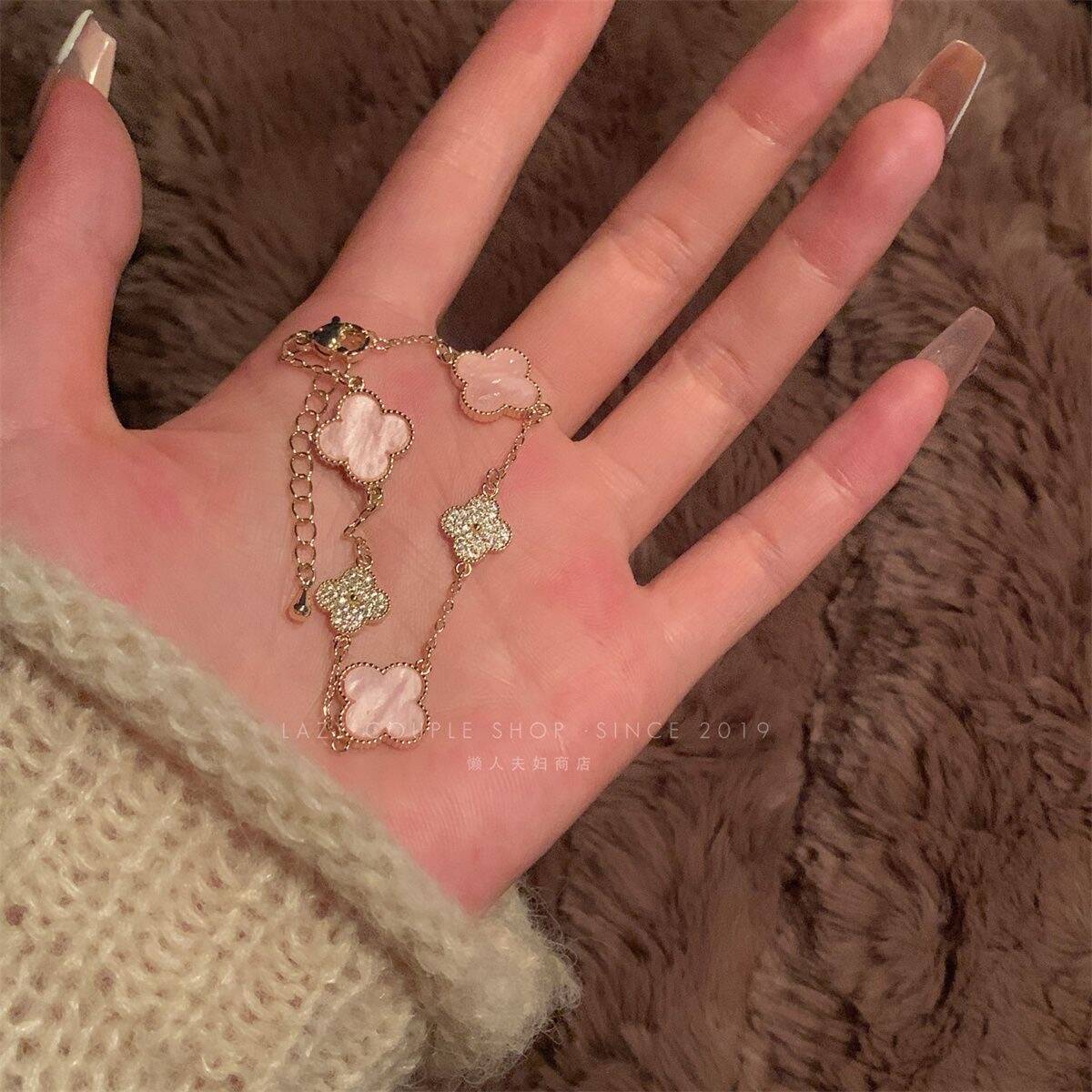 Pink Clover Layered Bracelet