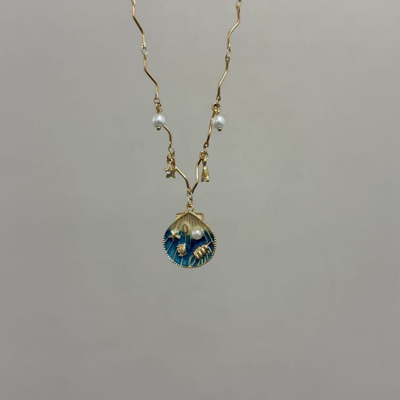 Blue Shell Beaded Necklace