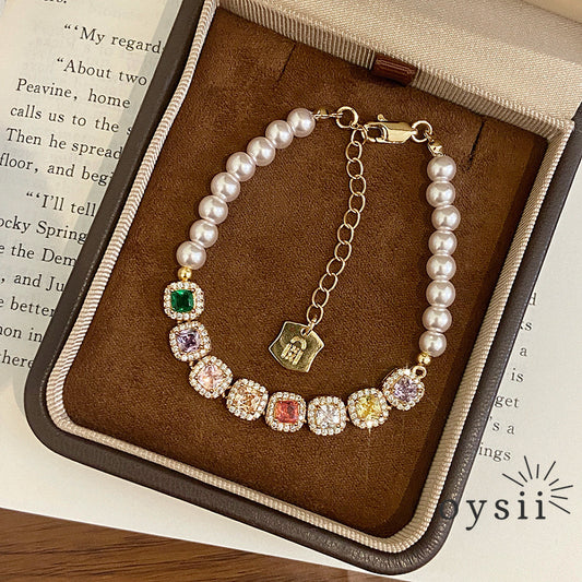 Candy Gleam – Colorful Square Zircon & Manta Pearl Bracelet