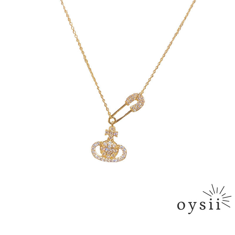 Cosmic Pin — Full Diamond Saturn Necklace