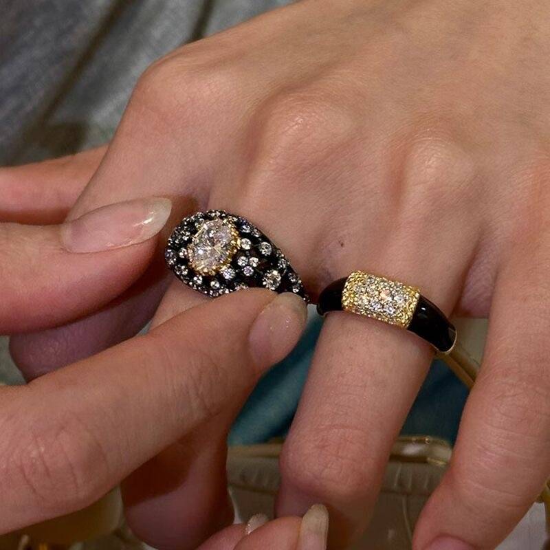 Vintage Wide Black Zircon Ring