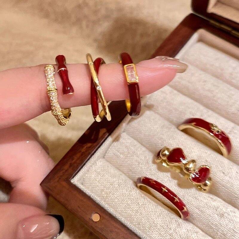 Red Enamel Ring Set